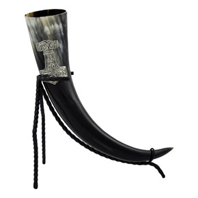 Trinkhorn 4-5dl mit Thors Hammer Zinnornament