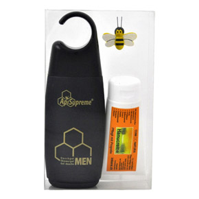 Gift with shower gel for men and hand cream with propolis in transparent plastic packaging
