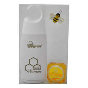 Geschenk mit Duschgel für Frauen und einem Lippenbalsam mit Propolis und Bienenwachs