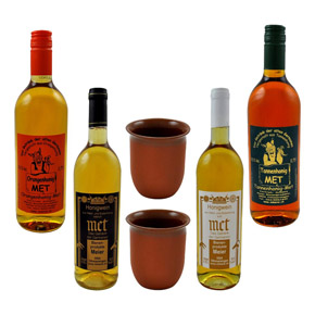 Feelgood package of 4 mead bottles and two clay wine cups
